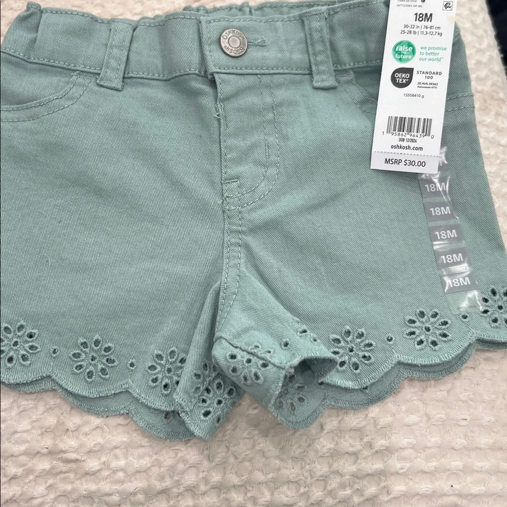 OshKosh B'gosh Green Toddler Eyelet Flower Denim‎ Shorts